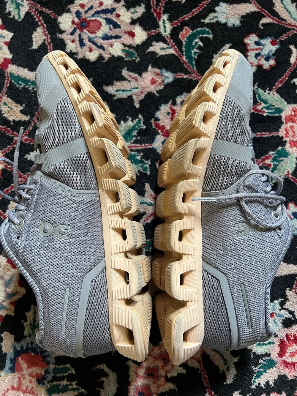 On Running Women’s Athletic Shoes in Light Gray with Tan Sole